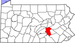 Map of Pennsylvania highlighting Dauphin County